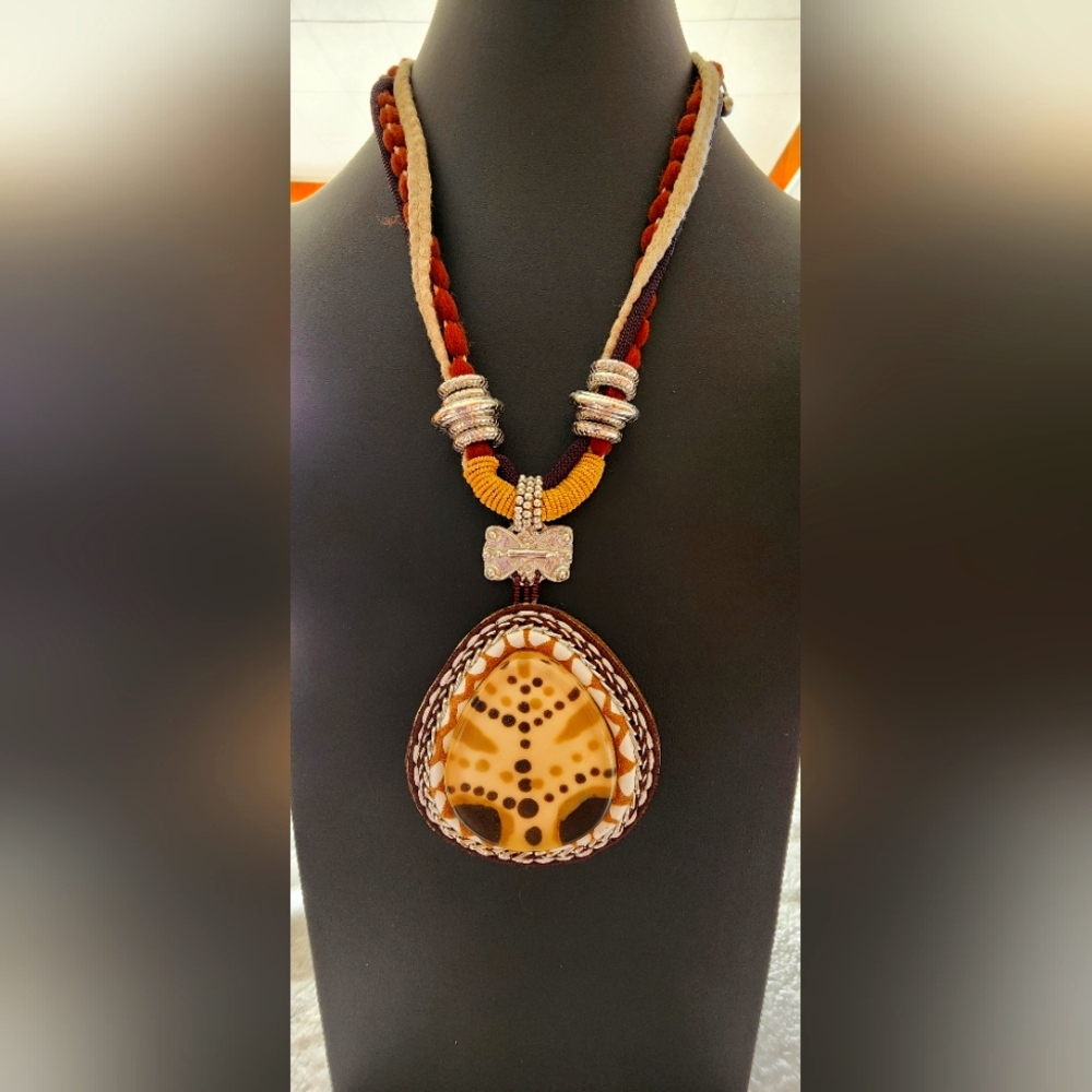 J Crew Statement Pendant Necklace with Natural Shell & Braided Cord